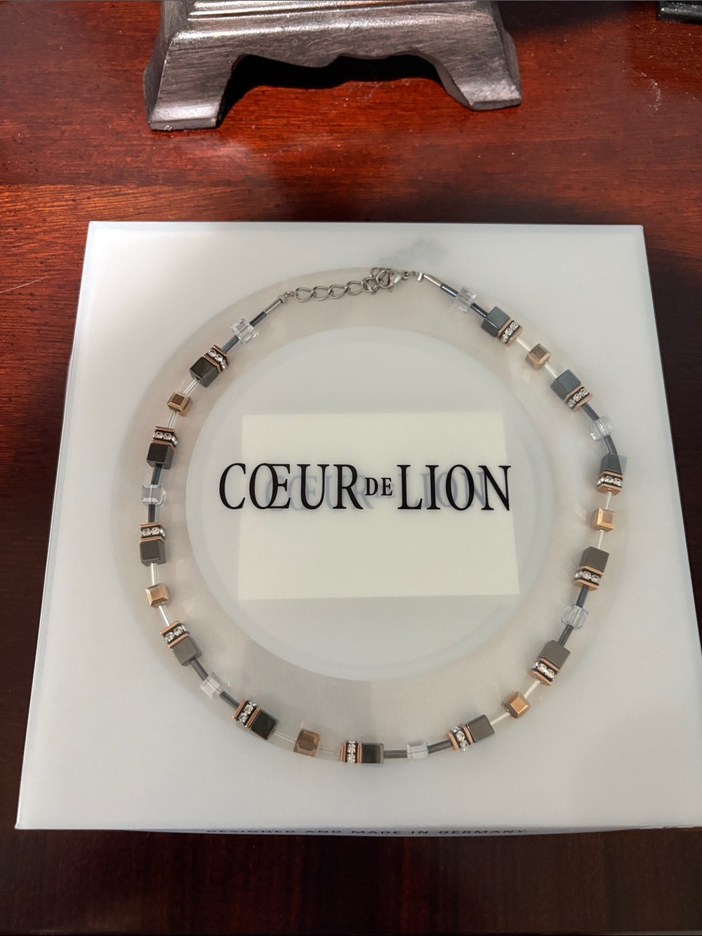 Coeur de Lion Black & Rose Gold Cube Necklace